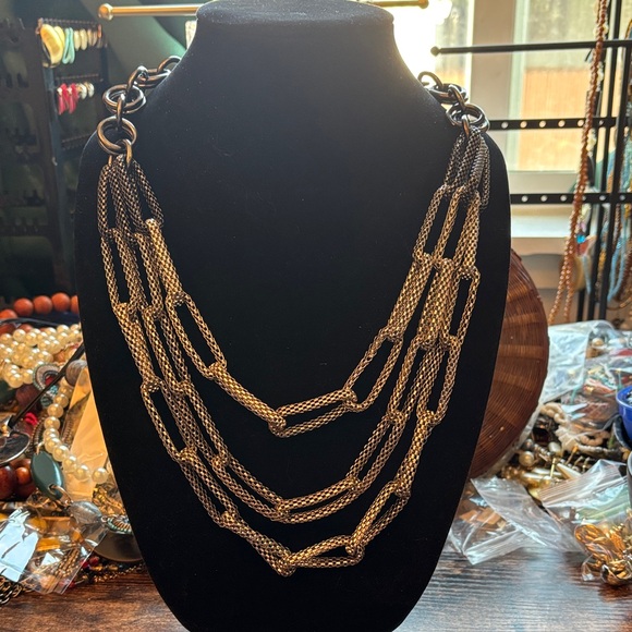 Graziano Signed 3 Strand Necklace Soft Silver & Black Mesh Chain VTG - Picture 1 of 4